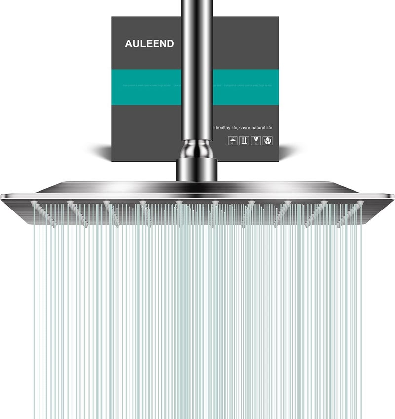 AULEEND Square Rain Shower Head, High Flow Stainless Steel,Work with any decorative style，All Metal Rainfall Shower Head (Brushed Nickel, 10) - Image 1